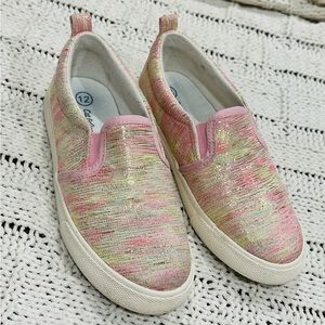 Girls Kids | Slip-on Shoes | Pink Gold & Green | Size 12